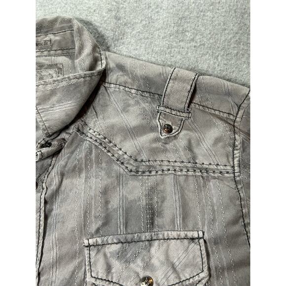 BKE Buckle Shirt Men Large Grey Dapple Metal Snap Epaulettes Pockets Long Sleeve - Picture 7 of 14